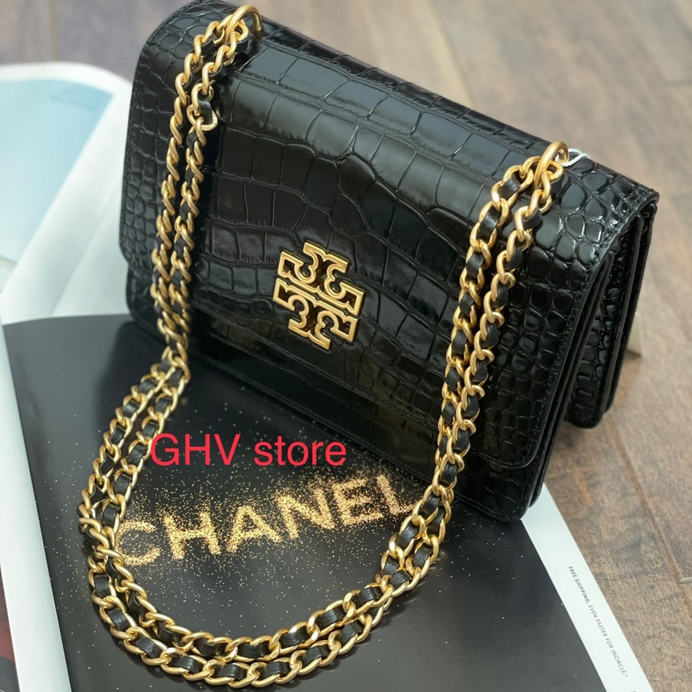 Tory Burch Britten Croc Small Adjustable Shoulder Bag
